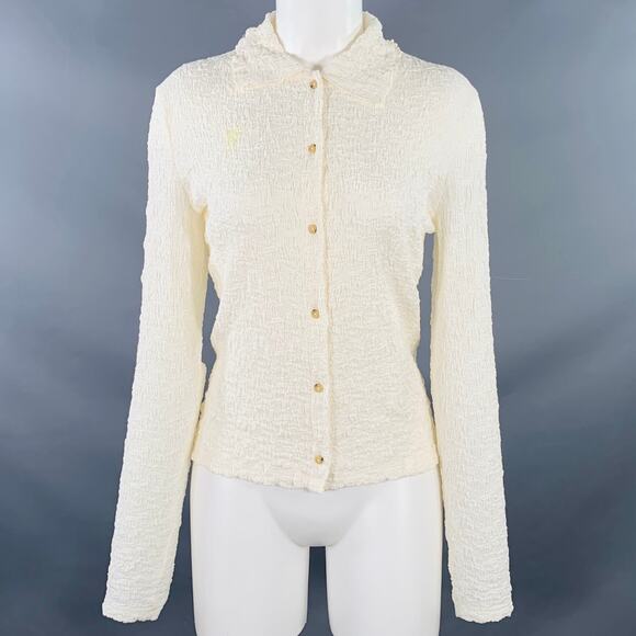 VINCE Size M Cream Cotton Blend Wrinkled Buttoned Casual Top - Picture 1 of 8